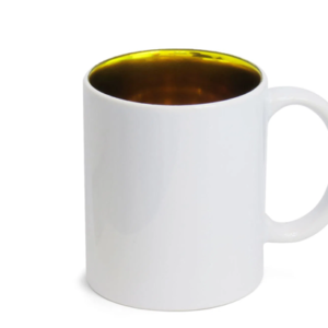 Caneca Cerâmica Branca com Interior Cromado Dourado