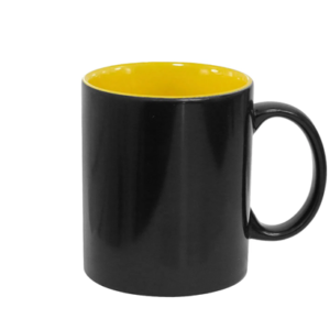 Caneca Magica Preta Semi Brilho com interior colorido - Amarelo