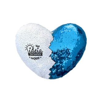 Capa de Almofada Coração Lantejoulas Branca Azul Claro