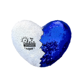 Capa de Almofada Coração Lantejoulas Branca Azul Escuro