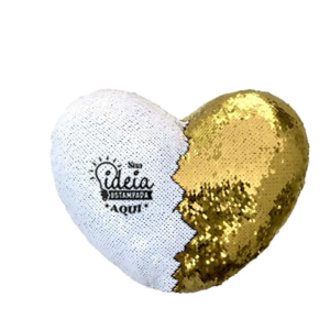 Capa de Almofada Coração Lantejoulas Branca Dourada