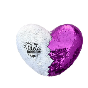 Capa de Almofada Coração Lantejoulas Branca Lilás