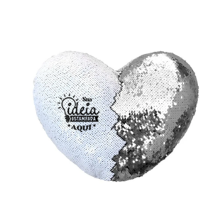 Capa de Almofada Coração Lantejoulas Branca Prata