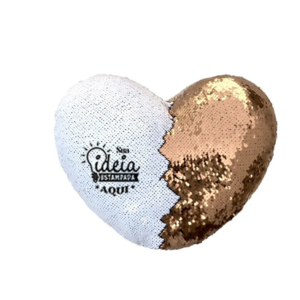 Capa de Almofada Coração Lantejoulas Branca Rose