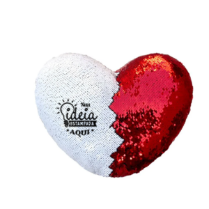 Capa de Almofada Coração Lantejoulas Branca Vermelho