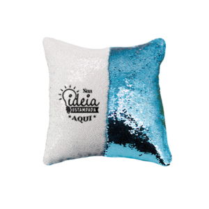 Capa de Almofada Lantejoula Branco X Azul Claro